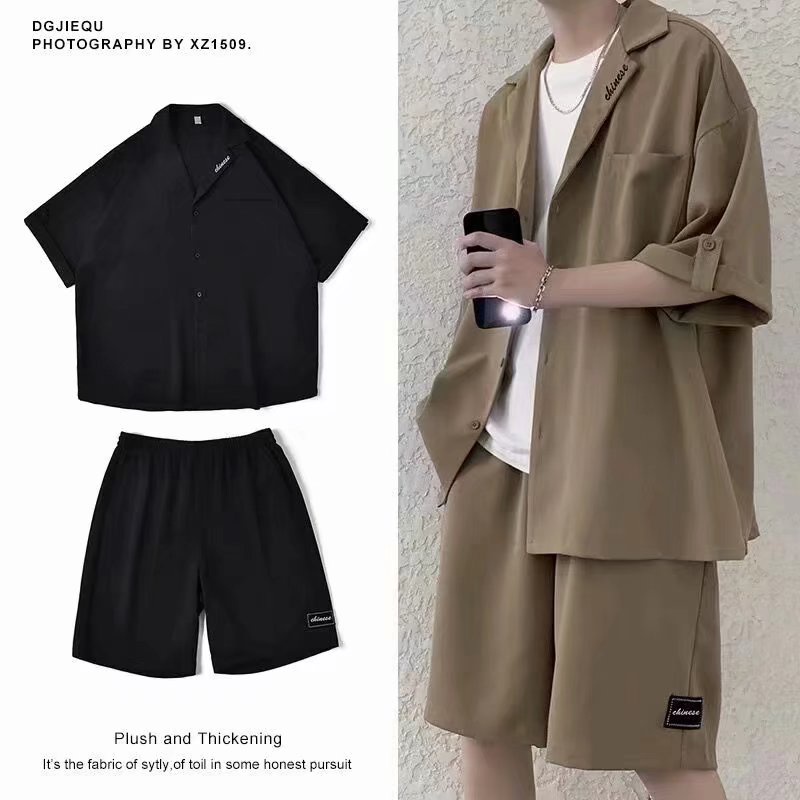 Bộ Đồ Thời Trang 3 Món Gồm Áo Khoác Ngoài + Áo Sơ Mi + Quần Đùi + Băng Đô Trẻ Trung Cho Nam m-3xl
