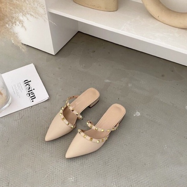 Giày sục nữ kiểu dáng gót thấp 2cm phối dây hạt 4 góc thời trang - SB45 - Oula Store