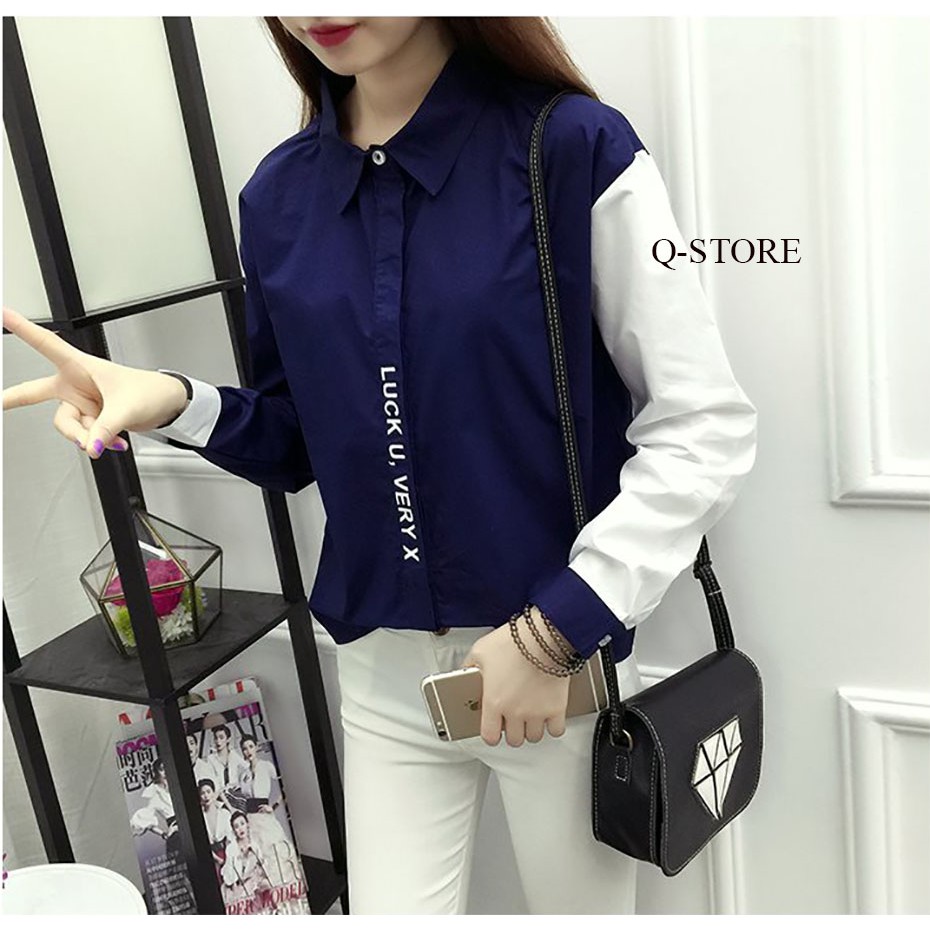 Áo sơ mi nữ dài tay, phối tay