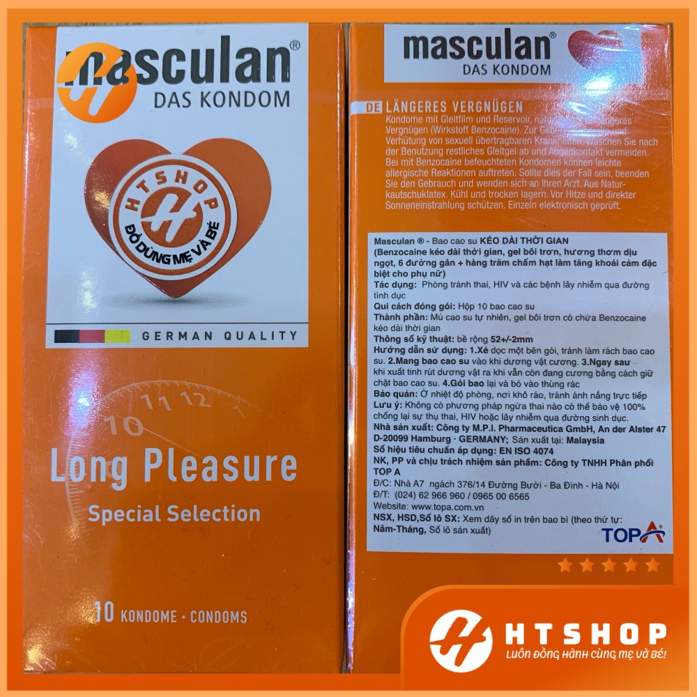 Bao cao su Masculan Long Pleasure, bcs siêu mỏng có gân và chấm hạt kéo dài thời gian