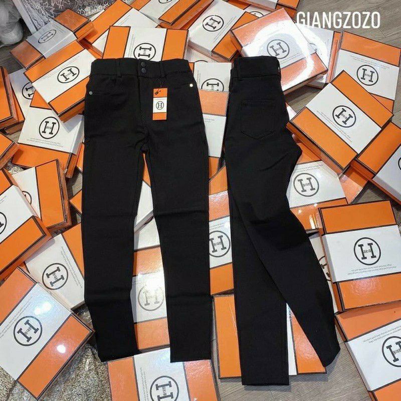 Quần Legging Cạp Cao 2 Khuy Khóa Chữ H- Legging BÒ GIẤY Siêu Co Giãn