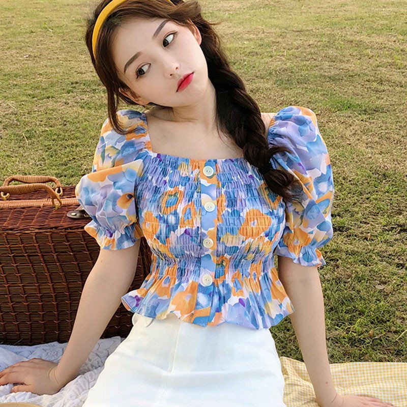 Áo Nữ Tay Ngắn In Hoa Thời Trang Hàn Quốc | BigBuy360 - bigbuy360.vn