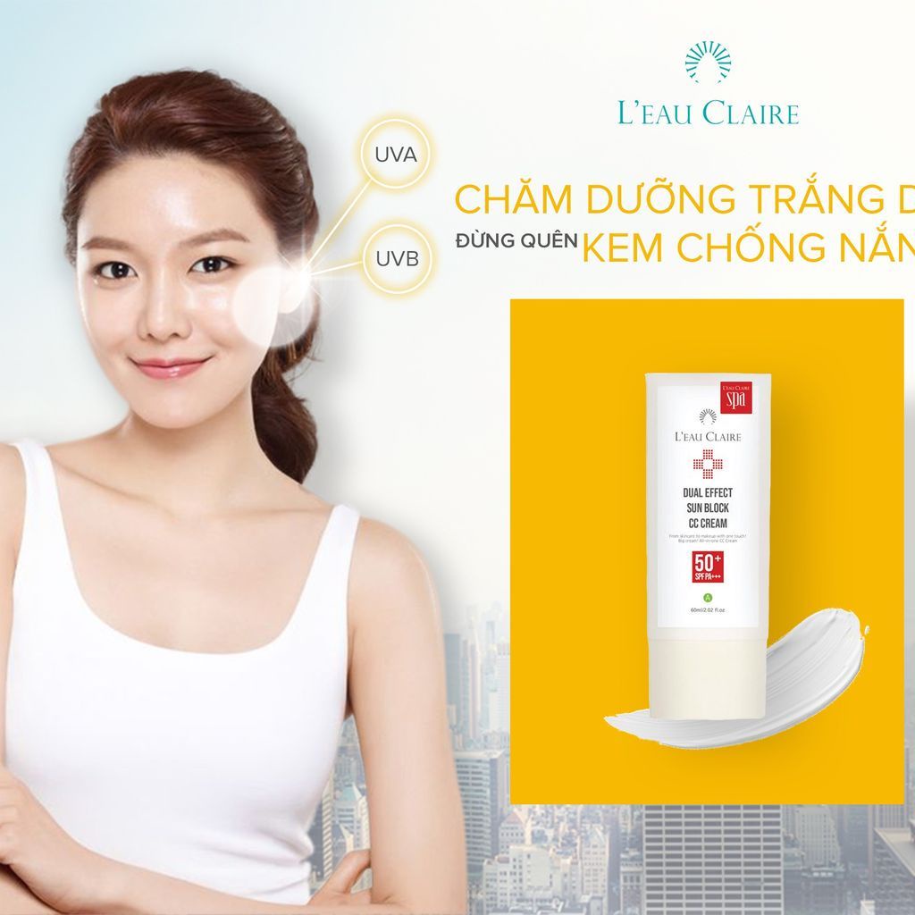 Kem chống nắng l'eau claire dưỡng da Dual Effect Sun Block CC Cream bảo vệ da ngừa tia UV