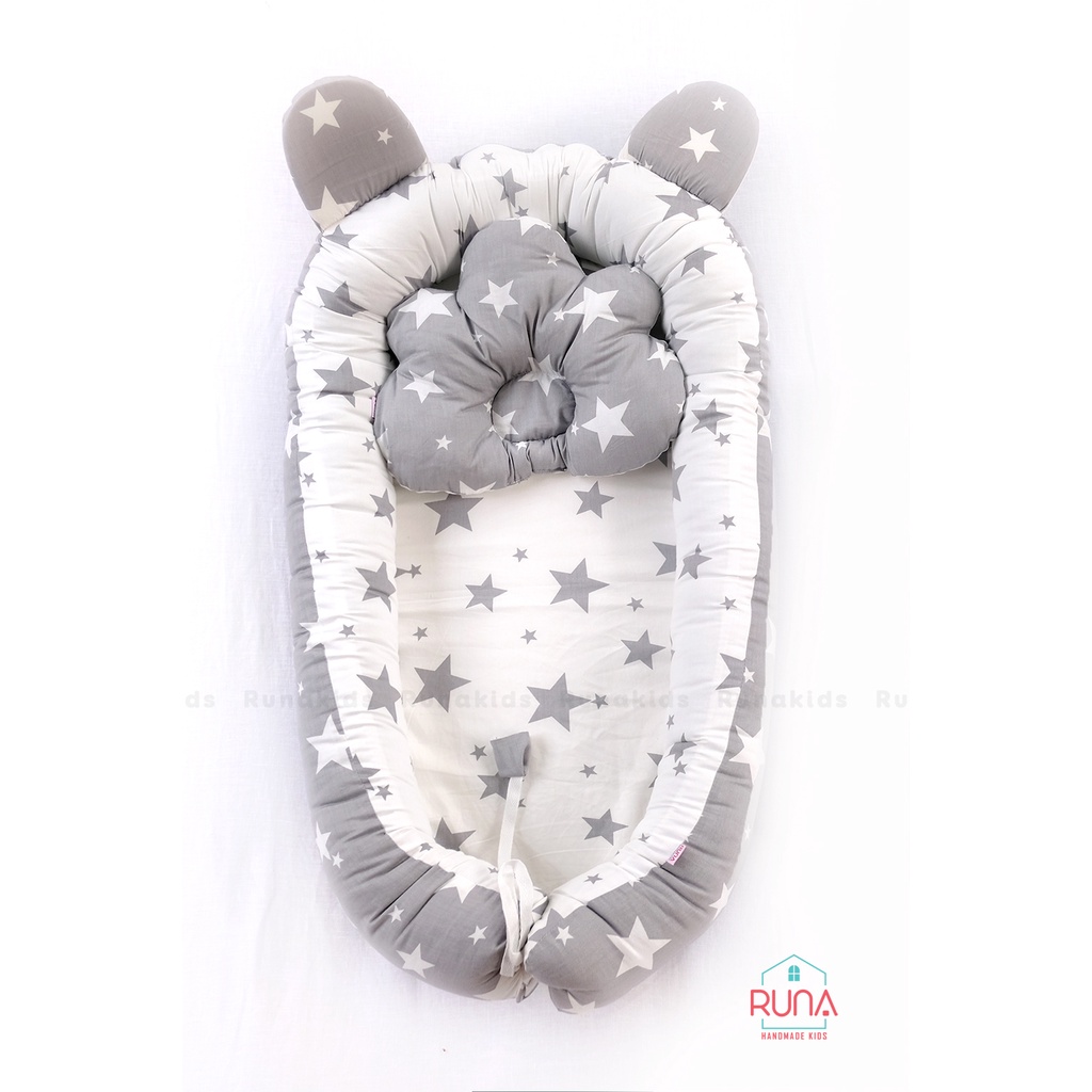 Nôi vải cho bé sơ sinh cao cấp RUNA KIDS cotton Hàn đẹp thoáng mát hoạ tiết dễ thương dùng được cả hai mặt