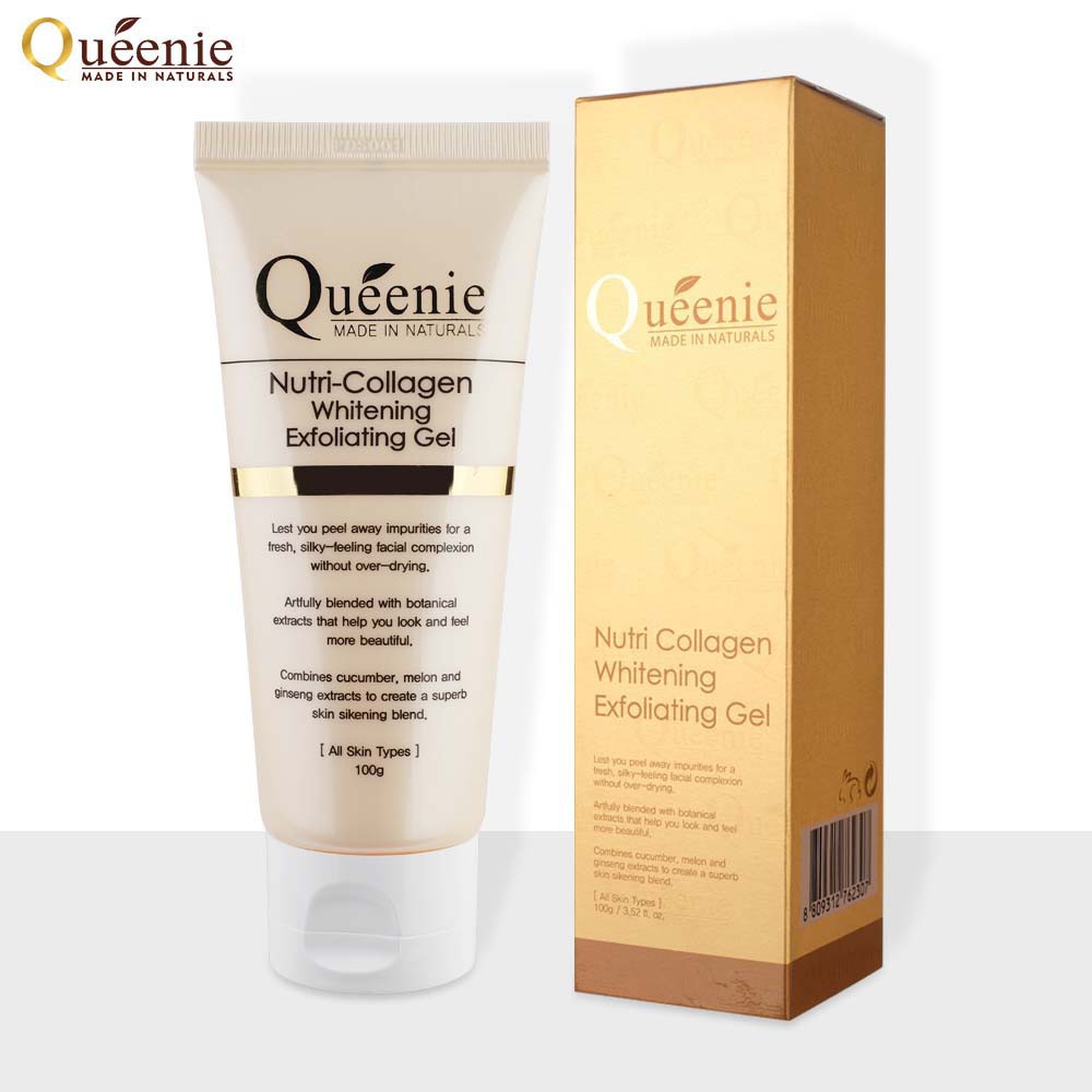 Gel Tẩy Tế Bào Chết , Tẩy Da Chết trắng da Queenie bổ sung Collagen 100ml mờ sẹo, loại bỏ vết thâm , giảm mụn