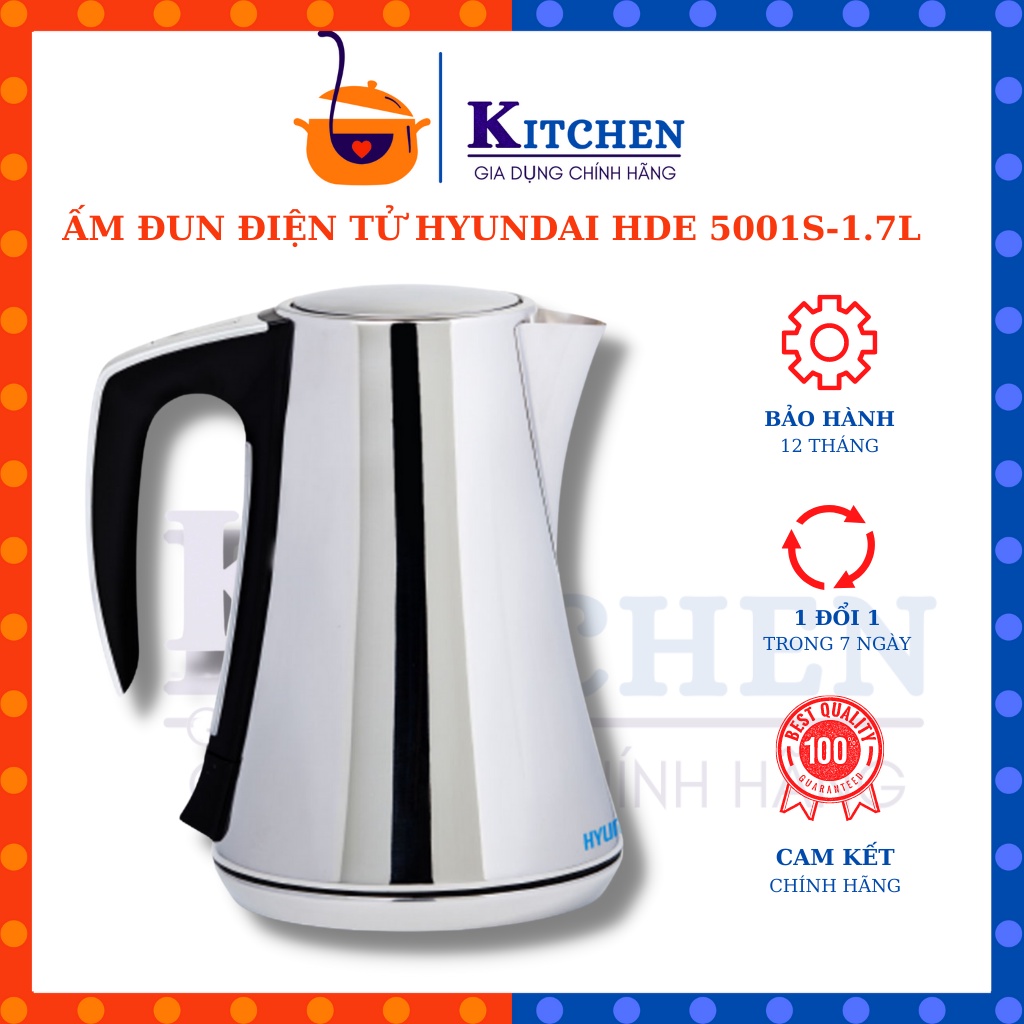 Ấm siêu tốc, Ấm đun điện tử Hyundai HDE 5001S, Dung tích 1.7 lít, Đun nóng nhanh, chịu nhiệt, bảo hành 12 tháng
