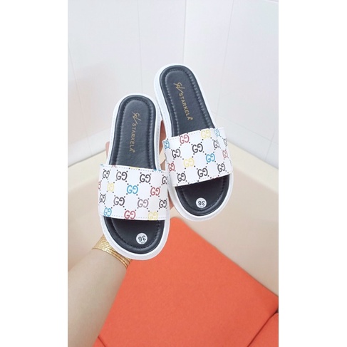 Dép Bánh Mì Cao 3 Phân Quai Ngang Hoạ Tiết Đế Đúc Nữ ( trắng,hồng,đen)