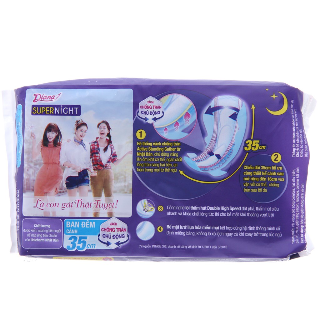 Băng Vệ Sinh Siêu Thấm Super Night Diana 3 Miếng 35cm