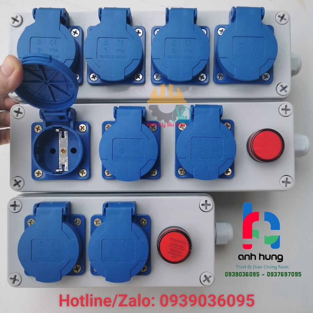 Bộ Chia Nguồn Chống Nước _ Hộp Nguồn Công Nghiệp Chống Nước Schuko 2P + E - phích cắm chân tròn chuẩn Châu Âu, Hàn Quốc