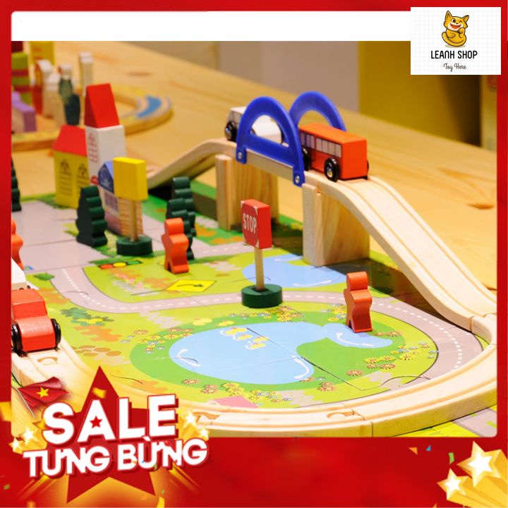 Đồ chơi xếp hình giao thông cầu vượt đường sắt bằng gỗ cho bé phát triển tu duy thông mình