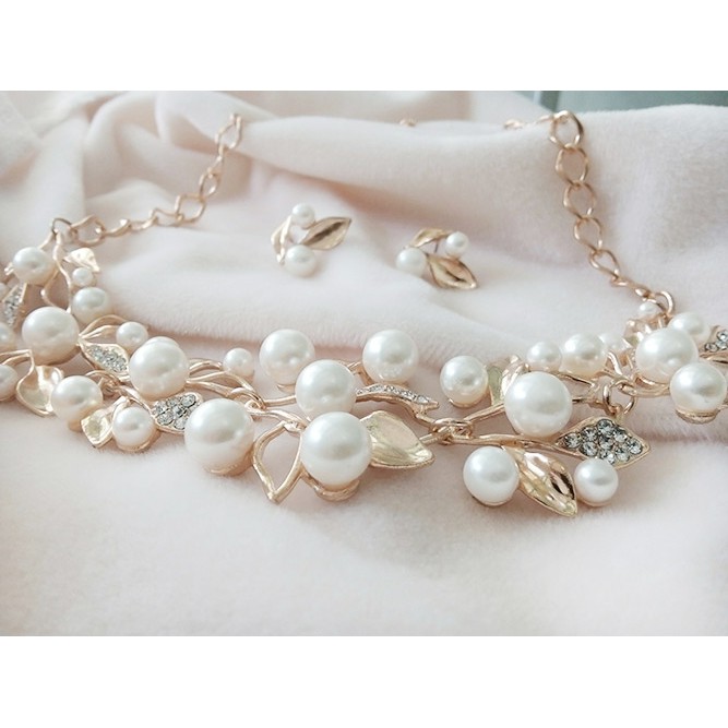 Bộ trang sức 💍FREESHIP💍 dây chuyền, bông tai chiếc lá ngọc nhân tao - BH702 Màu VÀNG