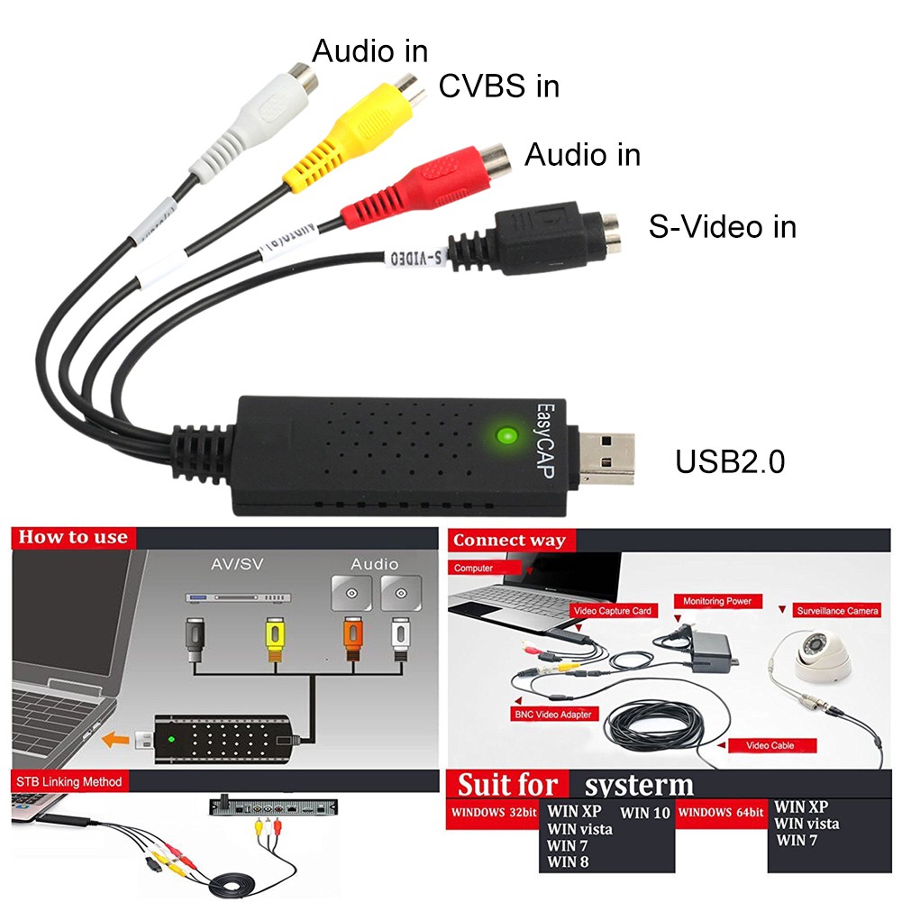 ★USB2.0 VHS to DVD Converter Capture Video Audio Capture Card Adapter Scart Rca Cable for Win10