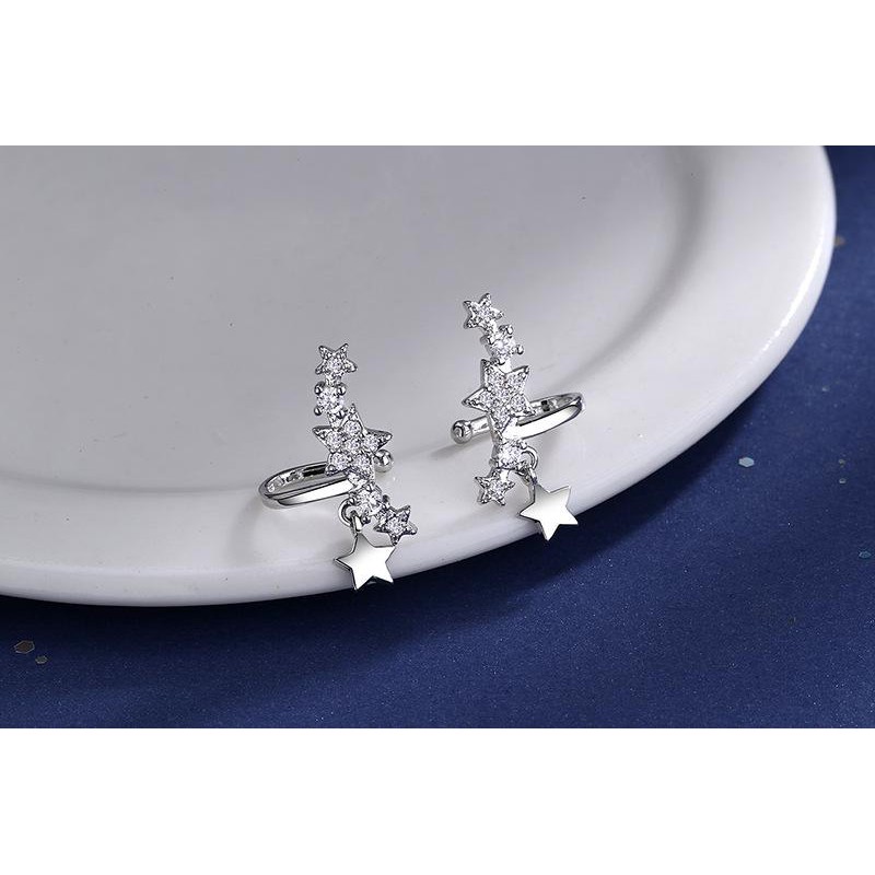 Kẹp vành tai CHUỖI SAO NĂM CÁNH đính đá THẢ HẠT SAO khuyên tai bông tai quà tặng thanh lịch sang trọng dự tiệc