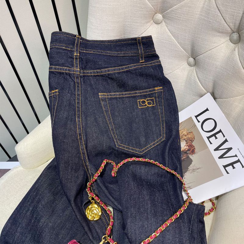 Quần Jean Nữ Ống Rộng Lưng Cao Màu Sắc Tương Phản Thời Trang Xuân Thu 2022