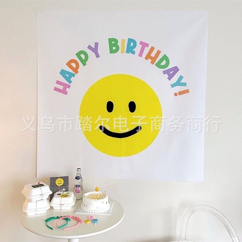 Phông Nền Vải Chúc Mừng Sinh Nhật Gấu Hoa Cúc Chú Hề Mới Nhất Trang Trí Sinh Nhật - Yori Party