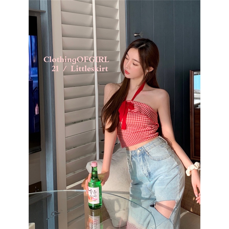 Áo Tank Top Hai Dây Thắt Nơ In Hình Dâu Tây Xinh Xắn