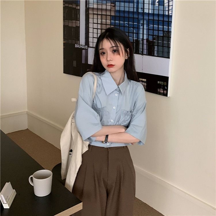 Áo Sơ Mi Mỏng Ngắn Phong Cách Hàn Quốc Mới Mùa Hè