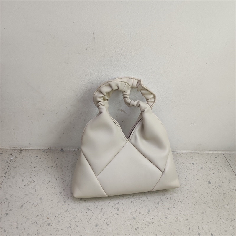 Túi Xách Nữ Đeo Chéo Da Mềm Kẻ Trám Quai Nhún Có Dây Đeo