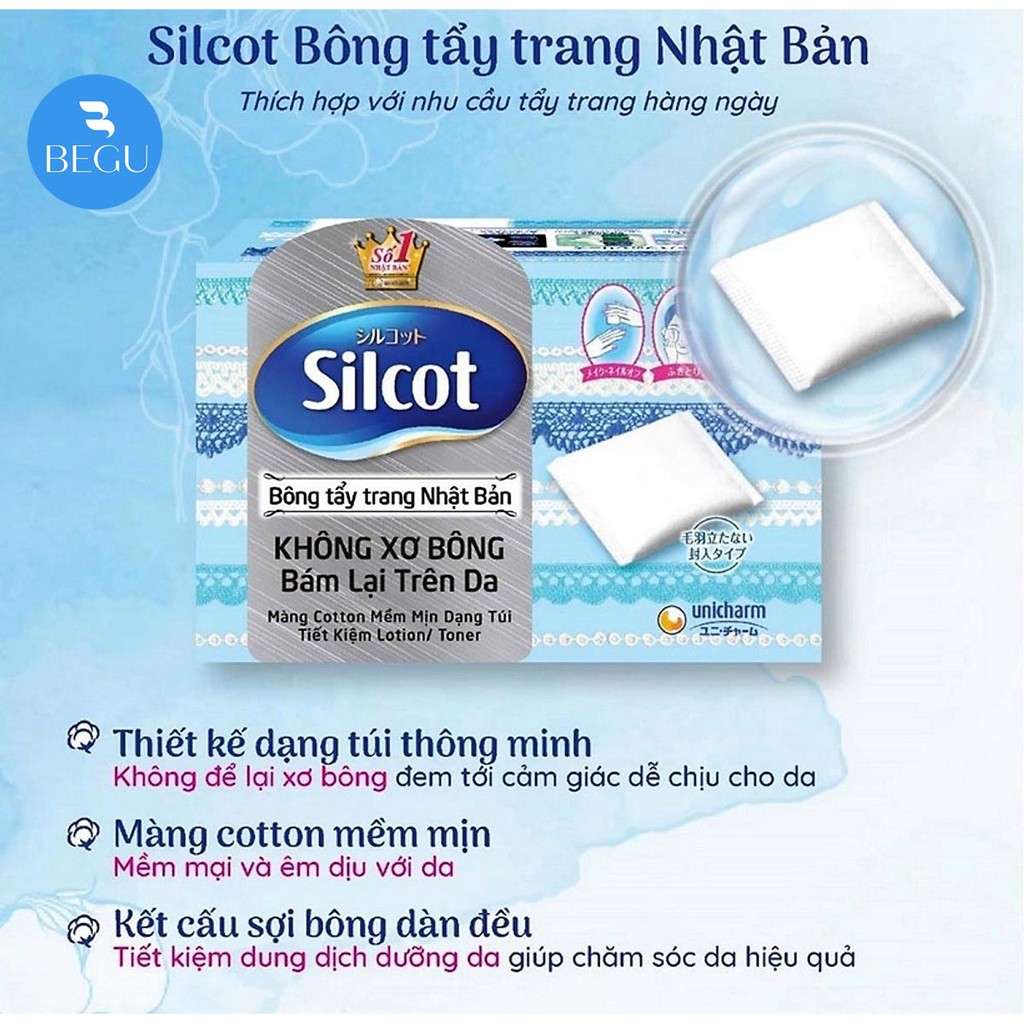 Bông Tẩy Trang Silcot Nhật Bản Hộp 82 Miếng - Begu