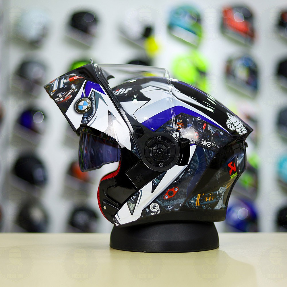 Mũ Lật Hàm EGO E9 2 Kính Đen Bóng Lên Tem Decal HP4 - Helmets 4U