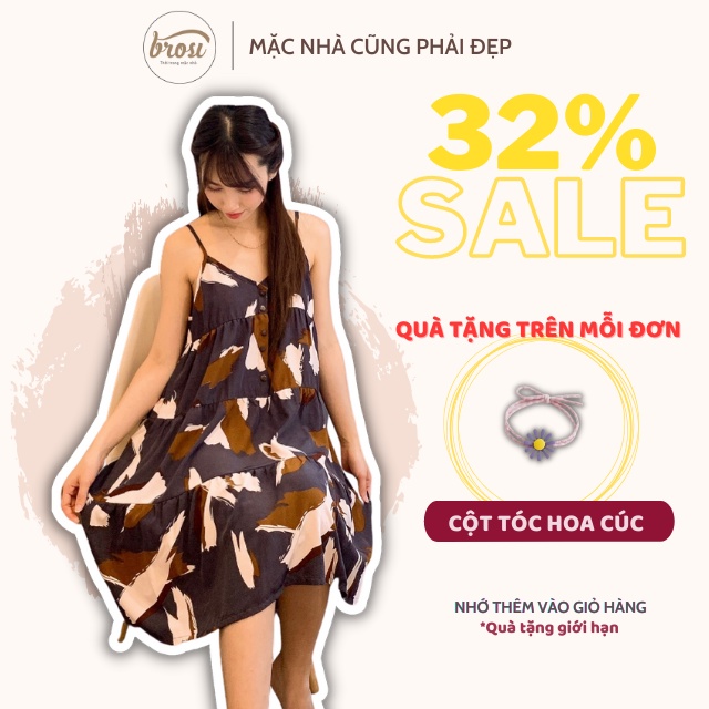 Đầm Ngủ Váy Mặc Nhà 2 Dây Brosi Homewear Chất Tôn Lụa Thời Trang V004