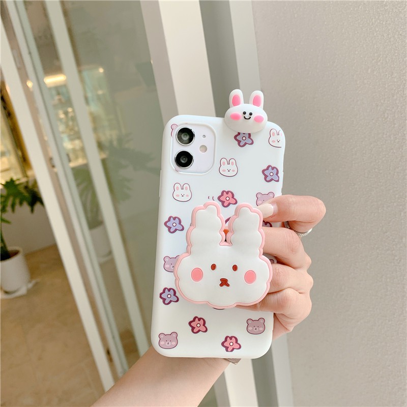 Cartoon Bear Rabbit Case Samsung Galaxy S21 S20 FE Note 20 Ultra S8 S9 S10 Note 10 Plus Papa Stand Soft TPU Phone Case