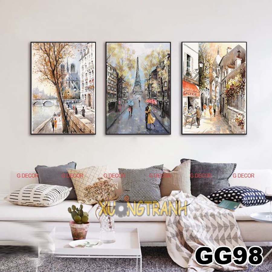Tranh treo tường canvas 3 bức phong cách Bắc Âu 23, tranh phong cảnh trang trí phòng khách, phòng ngủ, phòng ăn, spa