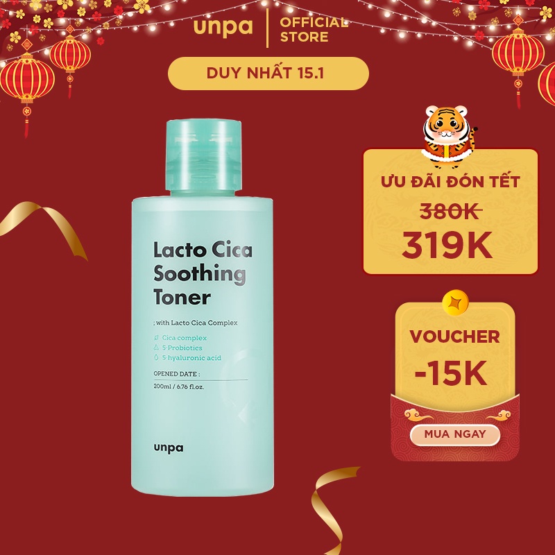 Nước Hoa Hồng Cải Thiện Da Mụn Và Làm Dịu Da Unpa Lacto Cica Soothing Toner 200ml