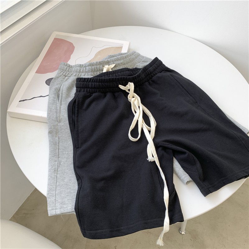 Quần đùi nam nữ trơn vải nỉ da cá lưng thun dây rút, quần short unisex ống rộng basic mặc cá tính