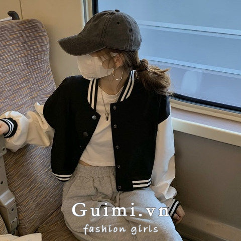 Áo khoác bóng chày NZN dài tay dáng ngắn phối hàng nút phong cách thời trang mới