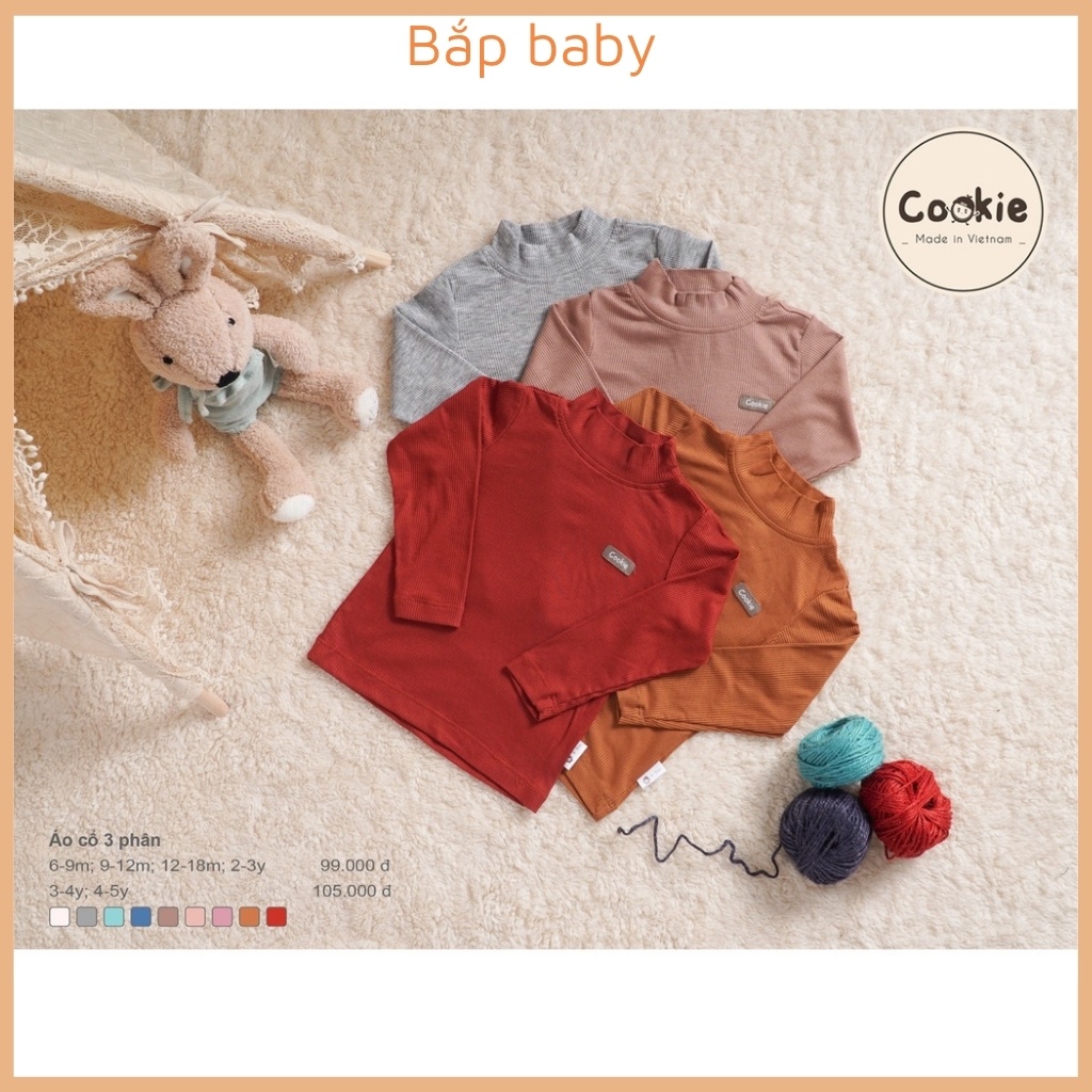 Áo cổ 3 phân cho bé COOKIE trẻ em áo giữ nhiệt vải cotton tăm lạnh full size 6m-5Y