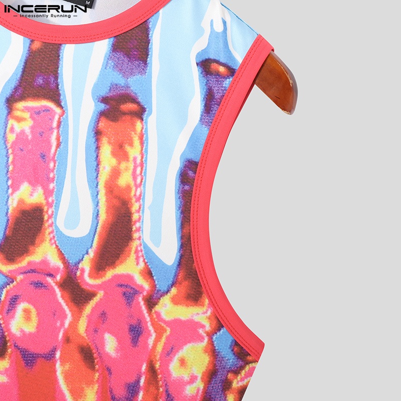Áo tank top INCERUN sát nách dáng ôm in họa tiết thờI trang cho nam