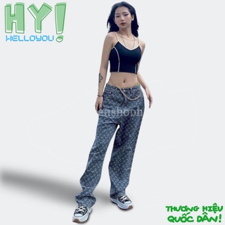 (CÓ SẴN - ẢNH THẬT) Quần Jean Baggy Nữ In Họa Tiết LV 3sao - Quảng Châu Cao Cấp - Quần LV ống suông rộng - Quần LV nữ