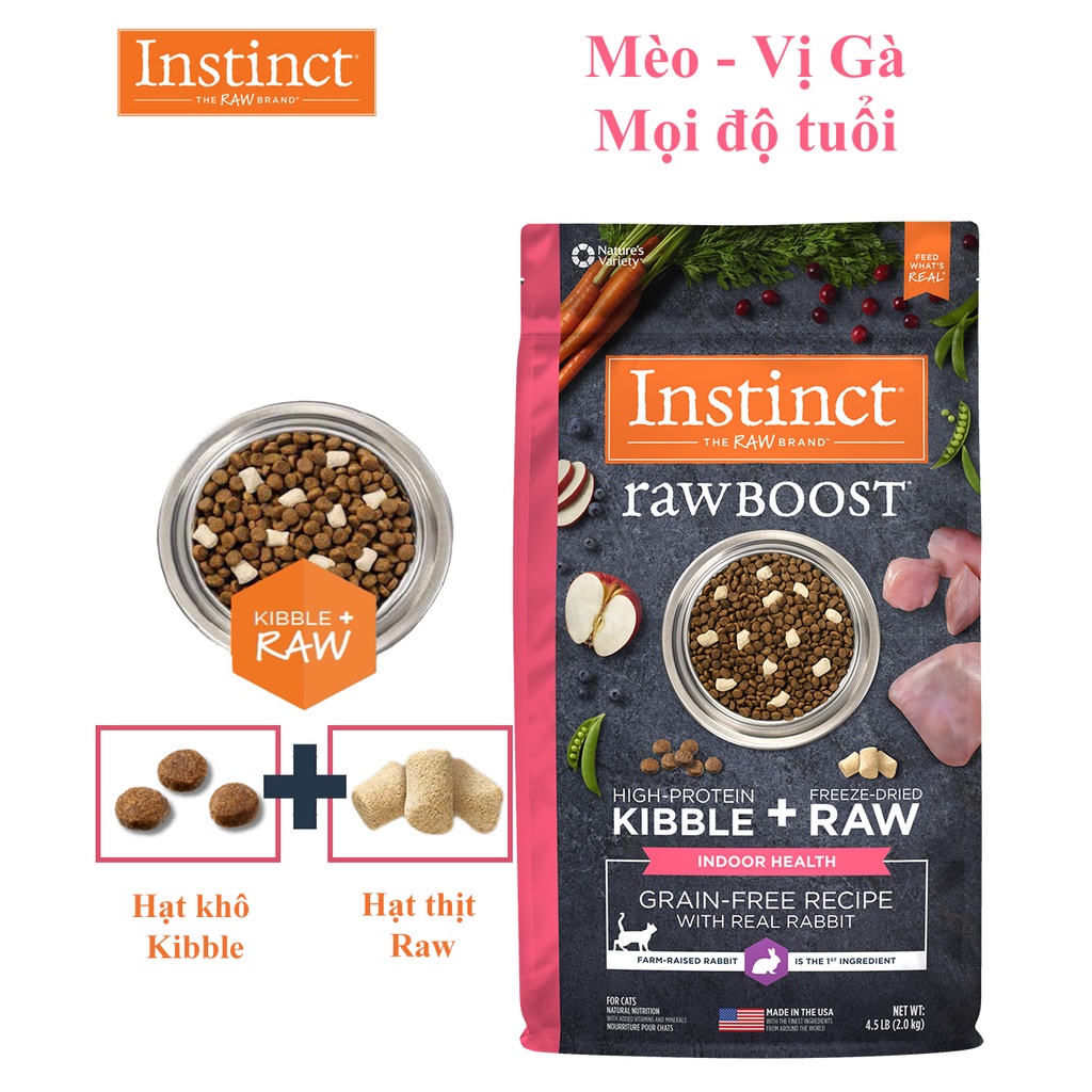 Thức Ăn Cho Mèo Mọi Độ Tuổi Instinct Raw Boost For Indoor Health Túi 2,27kg-Thịt Gà, Cá Hồi