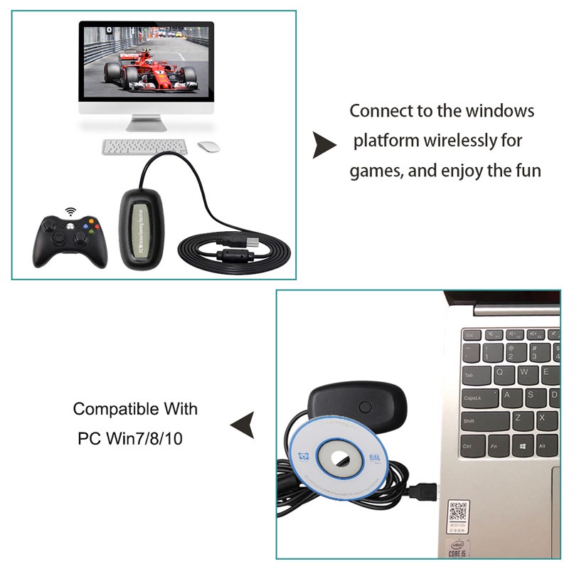 DSVN Black Gamepad USB Wireless For Xbox 360 Receiver Controller Adapter Gaming