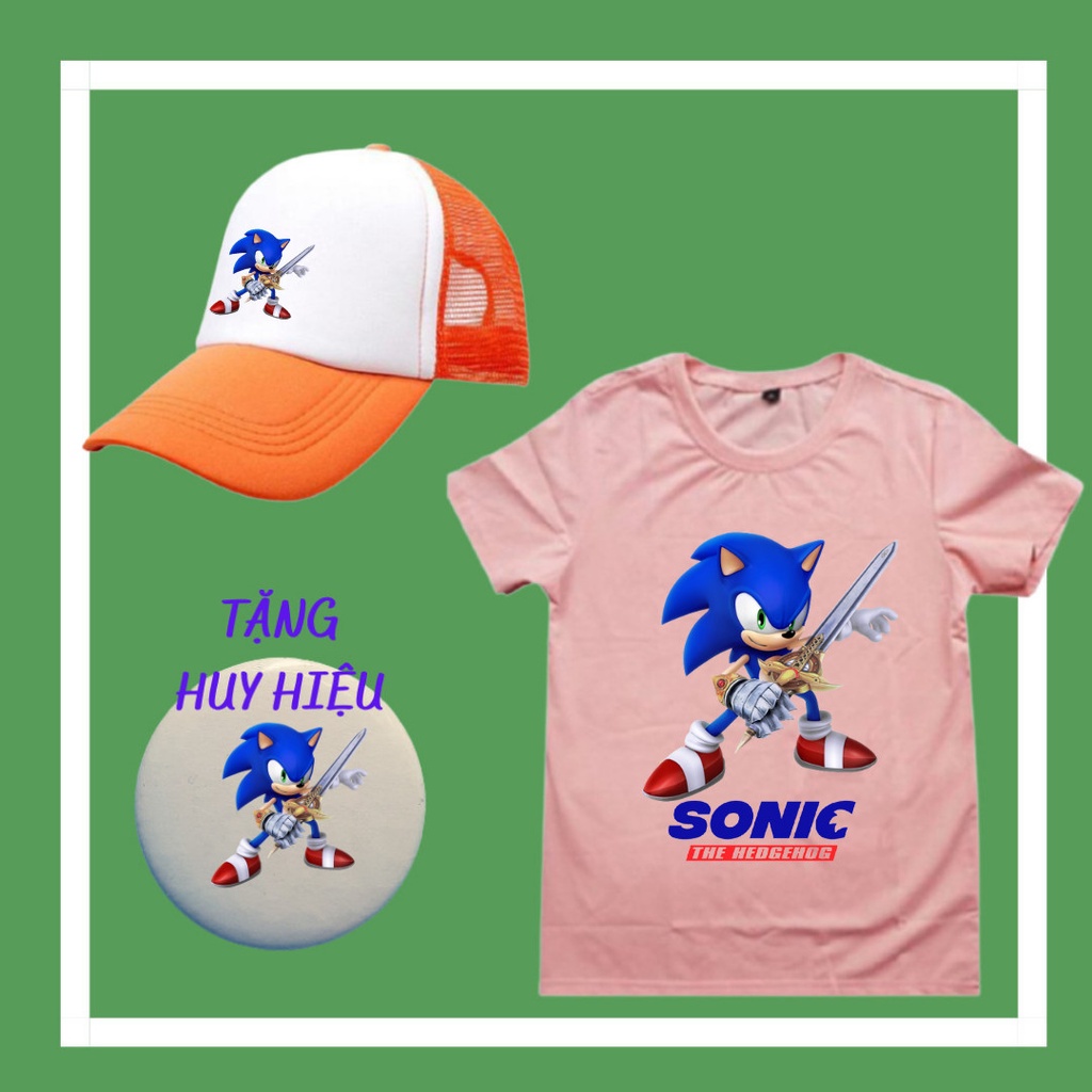 Áo Sonic, Mũ Sonic, Huy hiệu Sonic bé trai bé gái, đủ màu sắc, đủ size áo từ 10kg đến 90kg