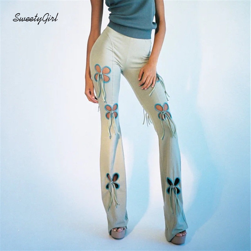 Quần Dài Lưng Cao Ống Loe Ôm Dáng Phối Màu Tương Phản Thời Trang 2022 Cho Nữ