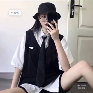 Áo sơmi cà vạt kèm áo gilê rach /c / hàng sẵn SLL