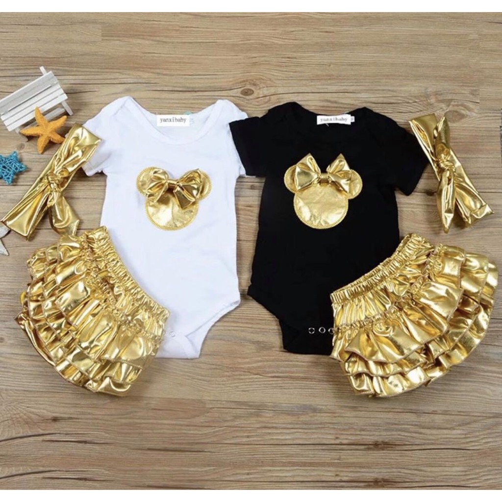 Set mickey gồm turban, áo body, váy có 2 màu trắng và đen chất đẹp