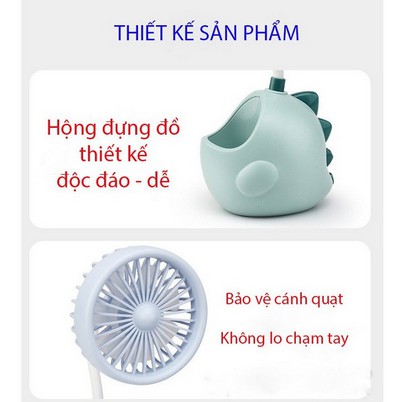 Quạt mini để bàn xoay 360 độ kiêm hộp đựng bút, quạt cầm tay đế hình thú ngộ nghĩnh - Mbra94