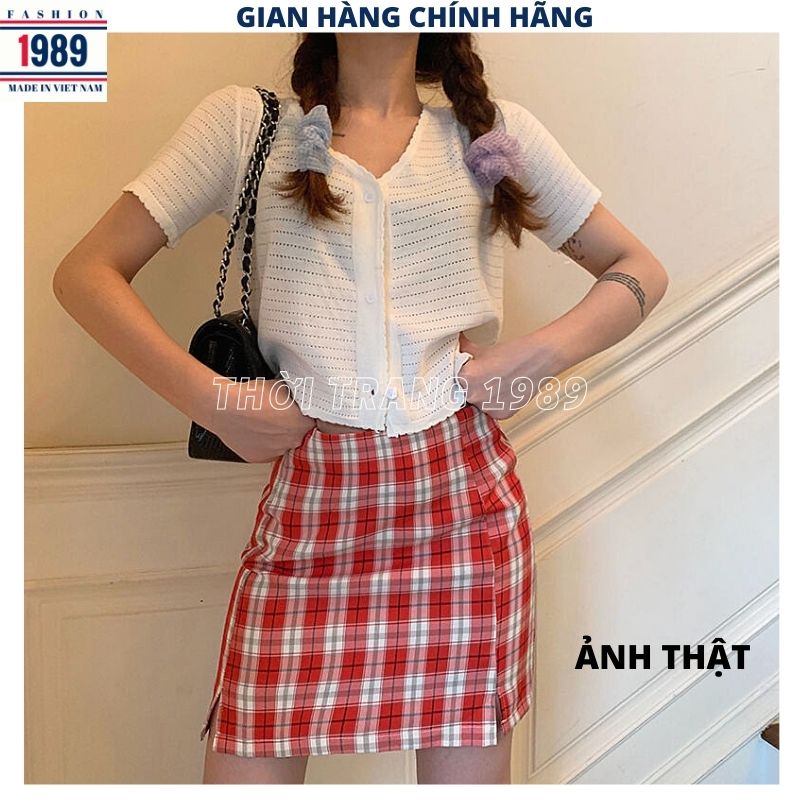 Chân váy kẻ caro xẻ đùi ôm body sang chảnh siêu kute dễ thương -PHƯƠNG 1989