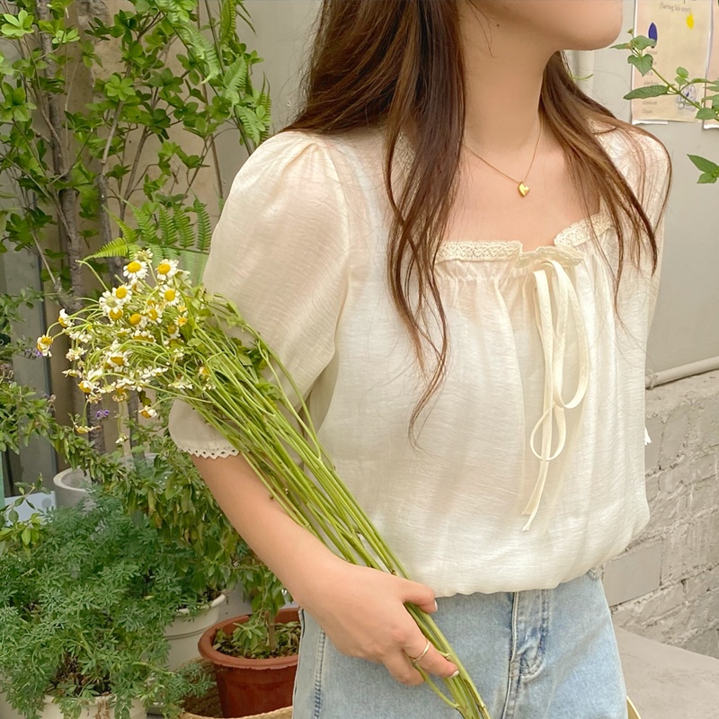 SUXI Áo Sơ Mi Ngắn Tay Cổ Vuông Màu Sắc Đơn Giản Dành Cho Nữ