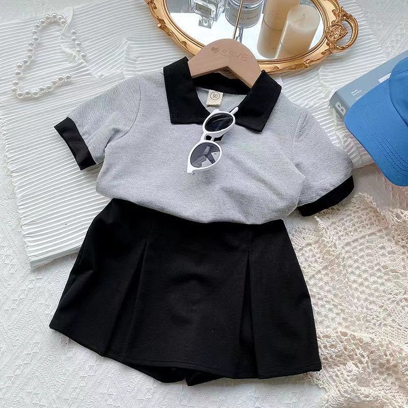 Bộ Áo Thun POLO Tay Ngắn Kèm Quần Culottes Thời Trang Mùa Hè Dễ Thương Cho Bé Gái