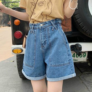 Jean ngố nữ lưng cao- sooc nữ rộng cạp cao
