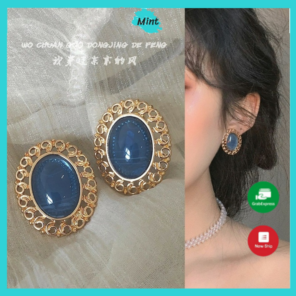 Bông Tai Oval Đá Xanh Ngọc ❤️KHÔNG GÂY DỊ ỨNG❤️ Khuyên Tai Chuôi Bạc S925 Tiểu Thư Hàn Quốc
