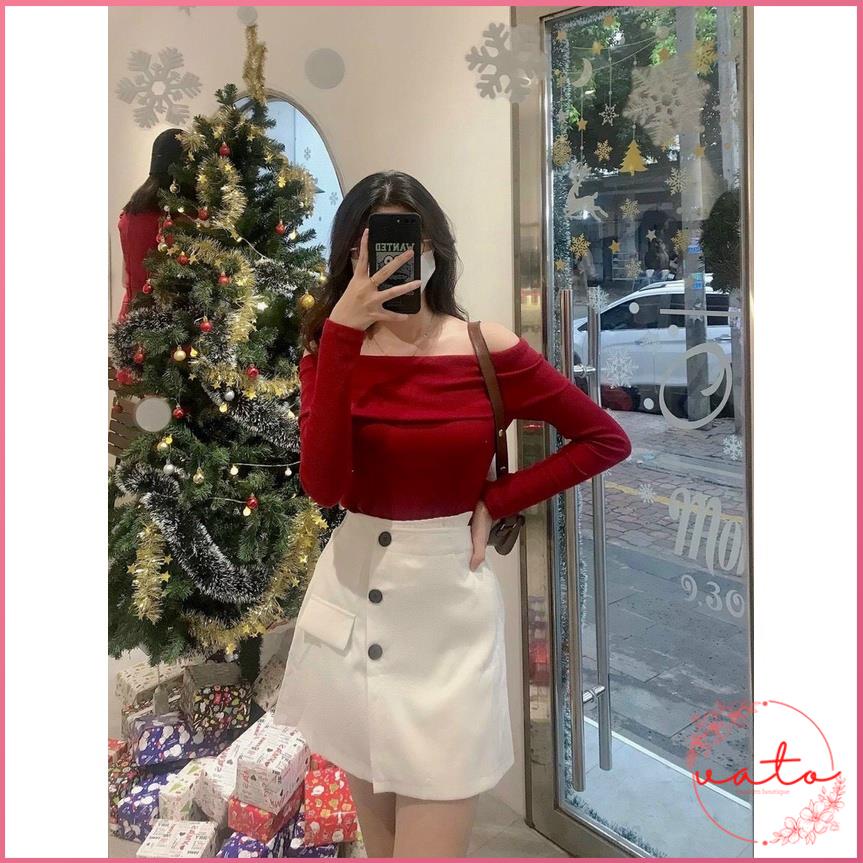 Set Áo Len Đỏ Trễ Vai Tay Dài Chân Váy Lệch Vạt Ulzzang Mặc Đi Chơi Tết  Thời Trang Nữ Đẹp | BigBuy360 - bigbuy360.vn