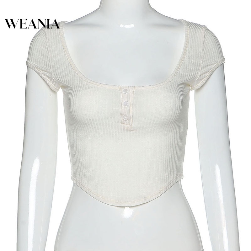 Áo Thun Crop Top Cổ Chữ U Màu Sắc Đơn Giản Thời Trang Mùa Hè Quyến Rũ Cho Nữ