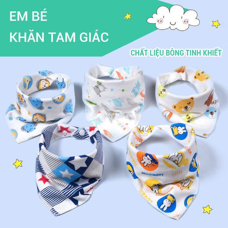 [HÀNG CÓ SẴN] Khăn Yếm Tam Giác Cho Bé, Yếm Tam Giác 2 Lớp Cúc Bấm Cotton Siêu Mềm Mịn Cao Cấp