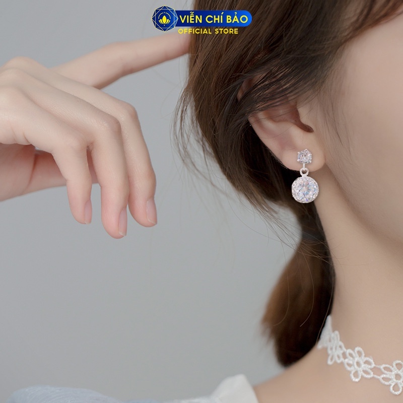 Bông tai bạc nữ tròn thả lấp lánh chất liệu bạc 925 thời trang phụ kiện trang sức nữ Viễn Chí Bảo B400236