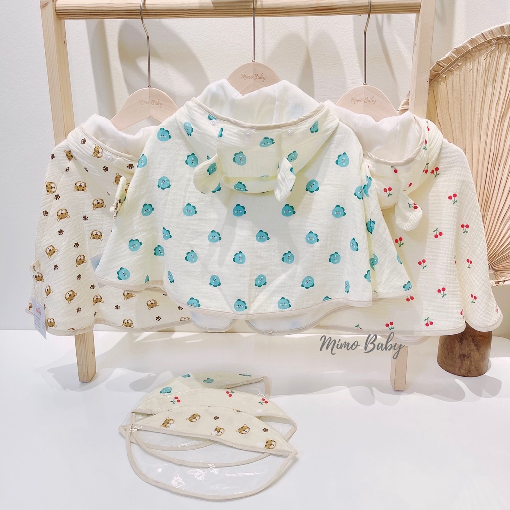 Áo choàng xô muslin tránh gió, tránh nắng kèm mũ chắn giọt bắn mềm mại cho bé Mimo Baby QA31
